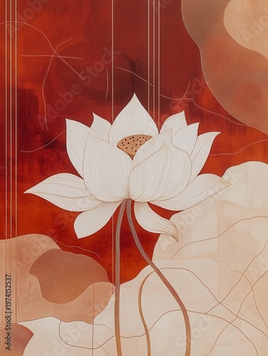 Elegant Lotus Flower in Red and Beige