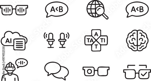 Minimal Outline AI Language Icons for Chatbot and Translation Apps