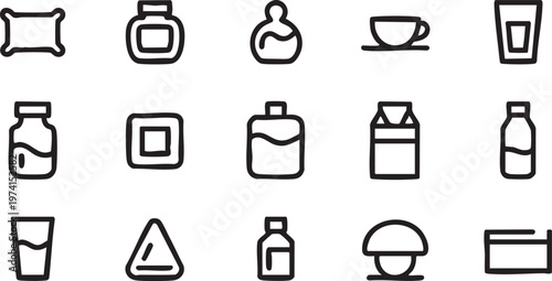 Beverage Packaging Icons Set for Bottles Cups and Drink Containers