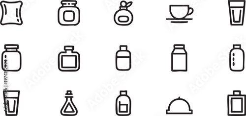 Minimal Drink Container Line Icons for Cafe and Food Packaging Design