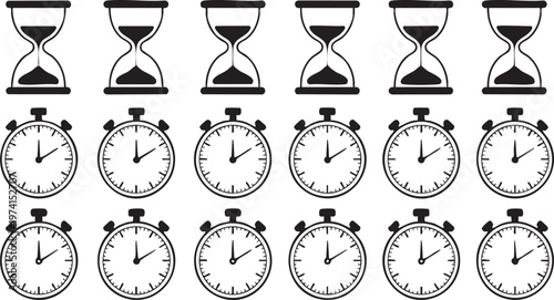 Minimal Hourglass and Stopwatch Line Icons for Deadline Tracking