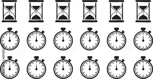 Time Measurement Icons Featuring Countdown Timer and Clock Symbols