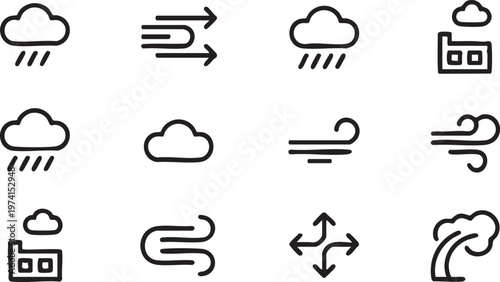 Wind and Cloud Icons for Atmospheric Conditions and Environment Design