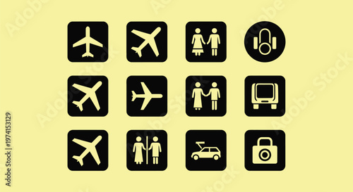 Minimal Airport Signage Icon Set Collection