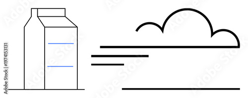 Dairy product packaging, environmental impact, transportation, sustainability, supply chain, milk marketing. A milk carton next to a cloud with motion lines. Dairy product packaging and environmental