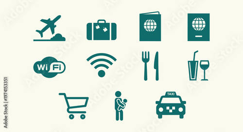 Minimal Airport Signage Icon Set Collection