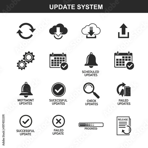 Software update process icons set.