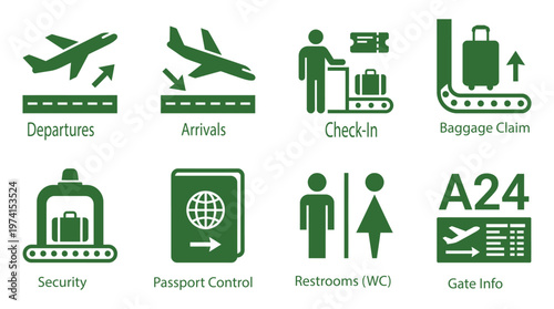Minimal Airport Signage Icon Set Collection