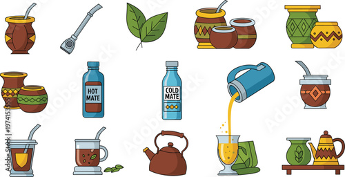 Tropical Drinks and Cactus Vector Set with Juice Smoothie Summer Icons Isolated on White Background