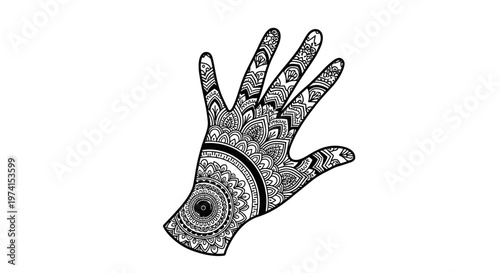Decorative hand with eye design.