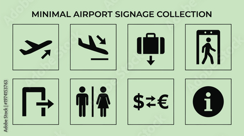Minimal Airport Signage Icon Set Collection