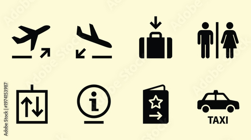 Minimal Airport Signage Icon Set Collection