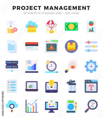 Project Management Icons Pack. Flat icons set. Flat icon collection set. Simple vector icons.
