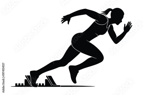 Female sprinter silhouette starting race vector illustration with sprinting