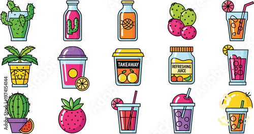 Mate Tea Vector Set with Yerba Mate Gourd Bombilla Thermos Drink Isolated on White Background