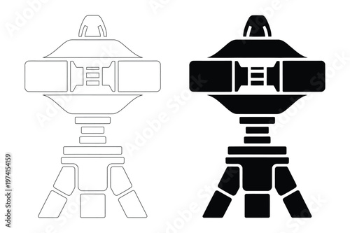 Lantern and surveying tripod vector illustration set with surveying, equipment
