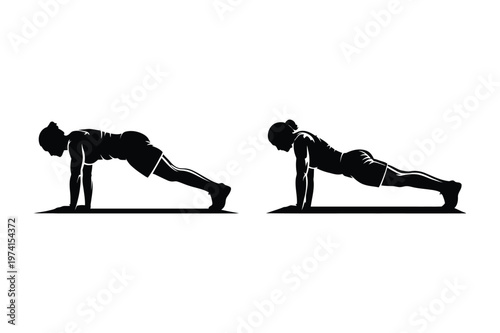 Silhouettes of a person performing plank exercise for core strength and fitness