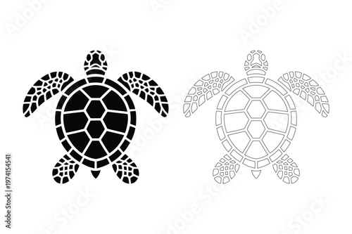 Black silhouette and outline sea turtle vector illustration seaturtle