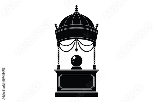 Ornate ceremonial monument pedestal with sphere and domed canopy silhouette