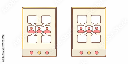 Two smartphones displaying a group video call interface