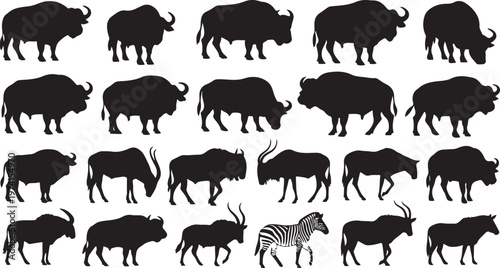 Silhouettes of various African animals walking together