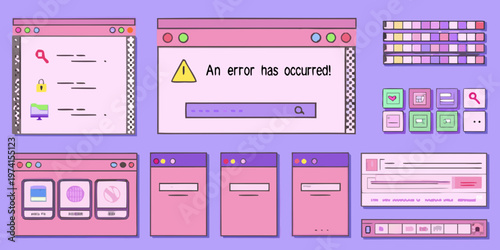 Aesthetic collage of vintage computer windows and error messages in pink