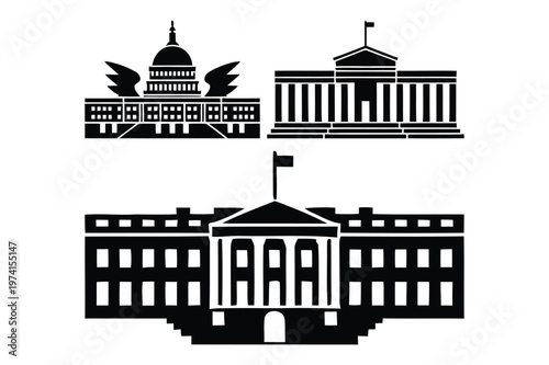 United states government buildings icons set vector illustration white house