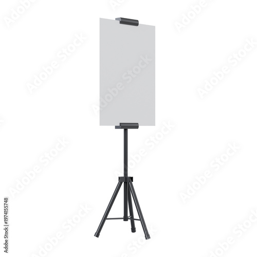 Foto Standing banner tripod display, blank grey board on black adjustable stand, perspective view, isolated on transparent background, for exhibition or retail marketing mockups
