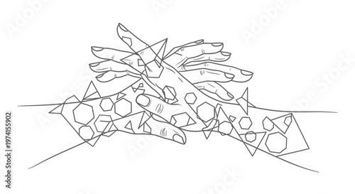 Continuous line drawing of a plate with food.