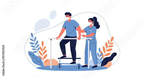 Dedicated physical therapist assisting a patient during rehabilitation exercises to improve mobility and health.