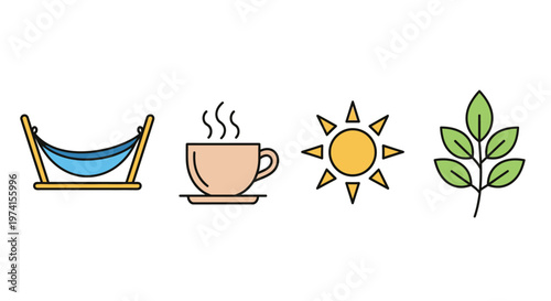 Hammock with coffee and sunny leaf.