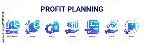 Profit Planning web banner icon vector illustration with icons of Profit Margin,Margin,Pricing,Revenue,Income,Value and Return