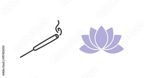 Incense stick and purple lotus flower.