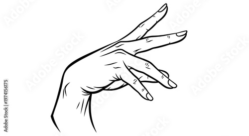 A hand gesture illustration in black and white.
