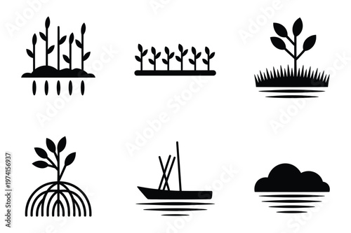 Set of agricultural and environmental nature icons vector with agriculture