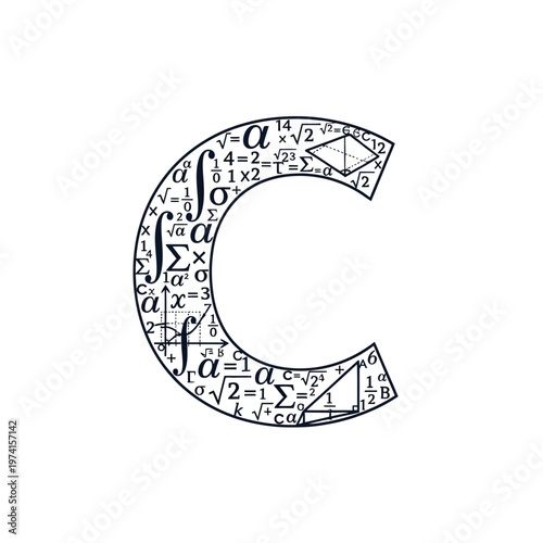 Large letter C with math equations.