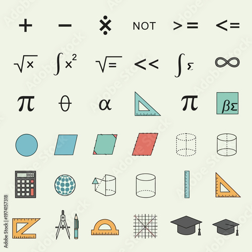 Mathematics symbols and icons collection.