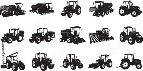 Tractor Silhouettes Collection for Agricultural and Farming Concepts