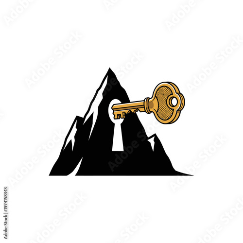 Golden Key Unlocking Mountain Peak Secret Passage Entrance