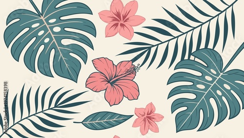 Orchid flowers and orchid leaves