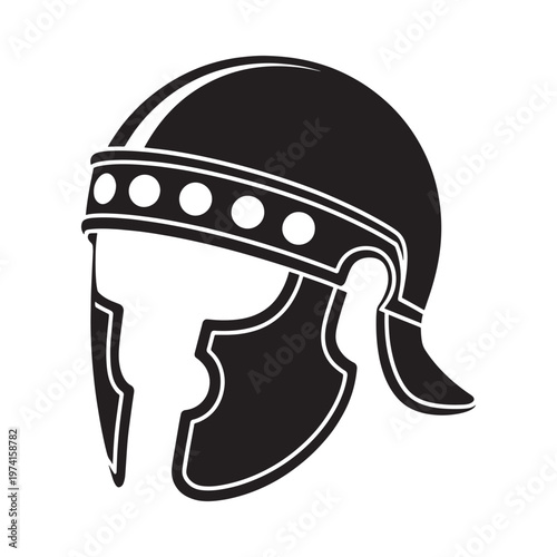 A striking black silhouette of a viking helmet with detailed ornamentation