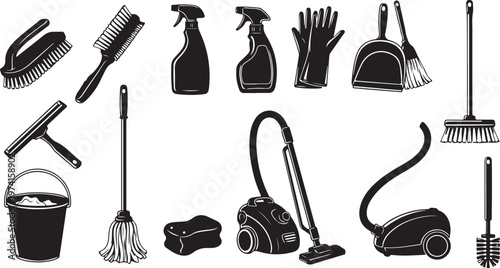 Cleaning tools and equipment for household chores and maintenance