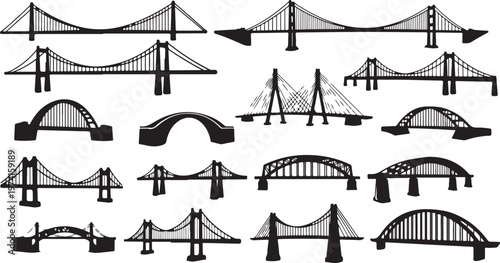 Various bridge silhouettes and architectural designs collection