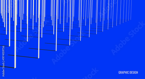 A multitude of ordered vertical lines in the spatial perspective. Shadows create depth and volume. Rhythmic movement. Abstract columns. Geometric architectural style. Minimalistic design. Copy space.