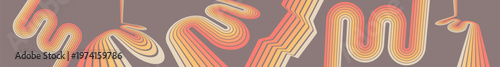 A retro 1970s-style background. Colorful lines. Abstract, dynamic curved ribbons. A serpentine curve of a race track. Designed for posters or banners for sports competitions. Vector illustration.
