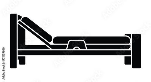 Black and white illustration of a hospital bed in profile silhouette