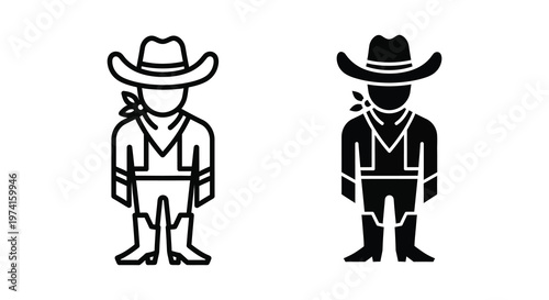 Two cowboy icons one outlined and one solid in black and white silhouette