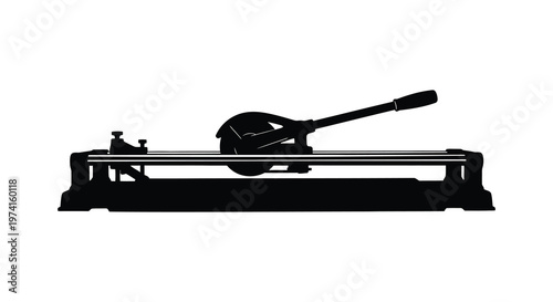 Black silhouette of a manual tile cutter tool against a white background silhouette