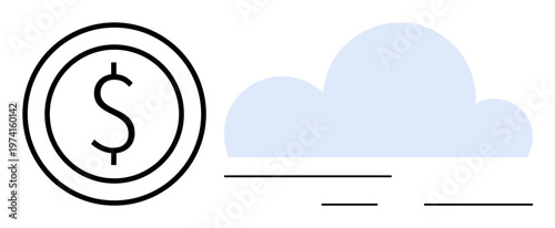 Financial technology, cloud computing, digital economy, online storage, modern business, economic trends. Dollar sign in a circle and a cloud icon. Financial technology and cloud computing concept
