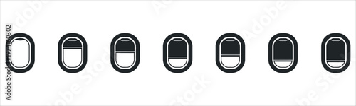 Airplane Window Shade Opening and Closing Process Icon Set for Travel and Aviation Interface Vector Illustration.
